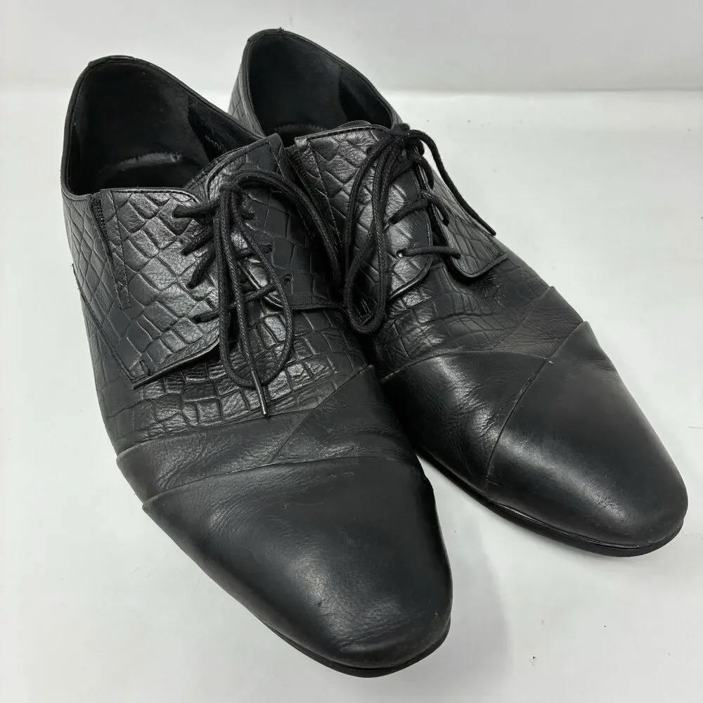 DIVINCH HANDCRAFTED BLACK ALLIGATOR LACE-UP OXFORD SHOES BLUE SOLE EU 42 US 9.5